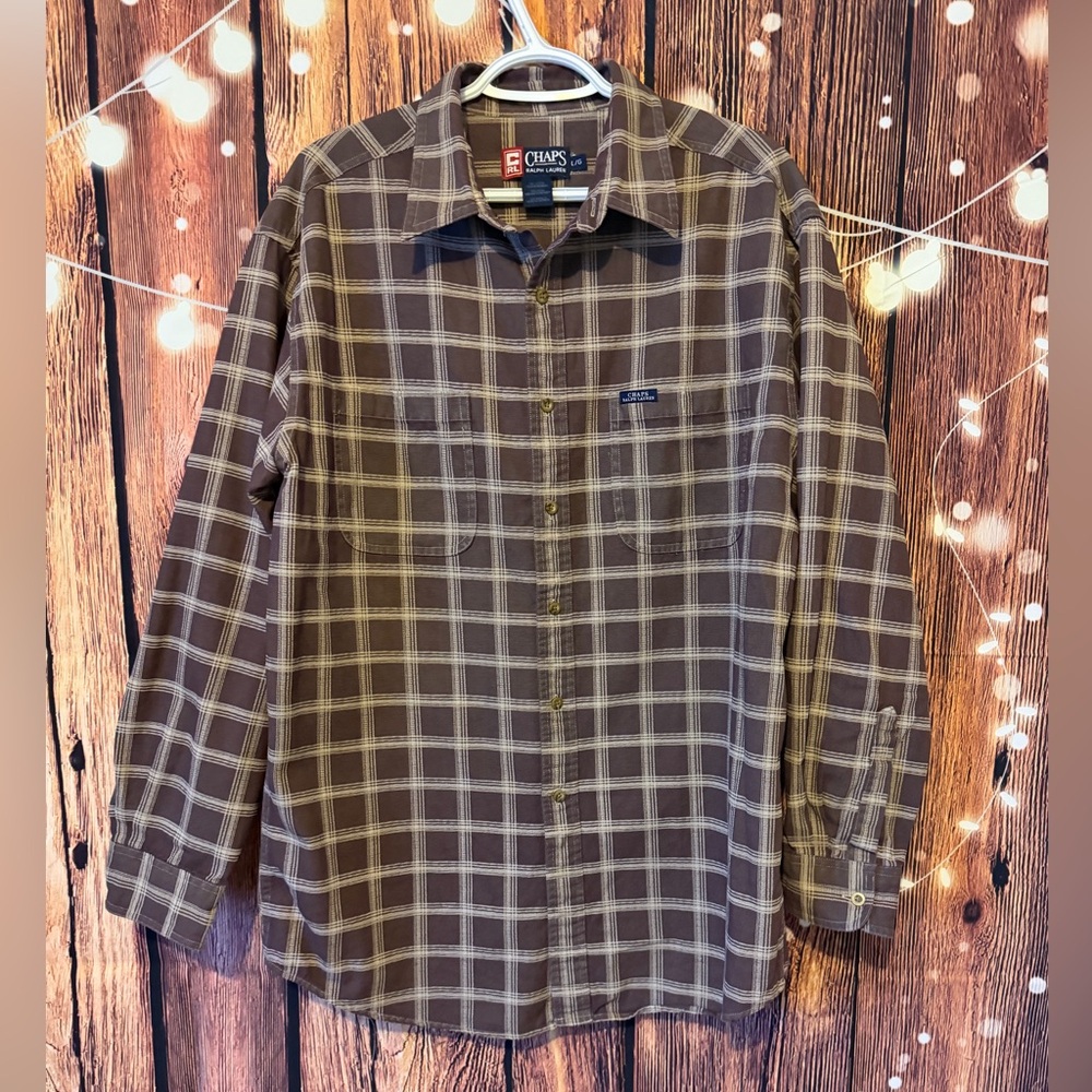 Vintage Chaps Ralph Lauren Brown Plaid Casual Shirt Heavier Fabric